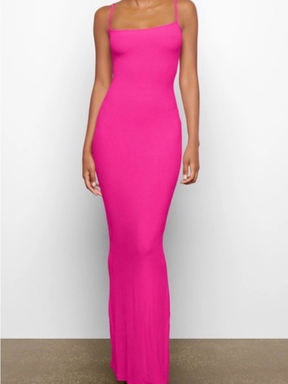 SKIMS Fuchsia Ribbed Slim Fit Maxi Dress with Spaghetti Straps